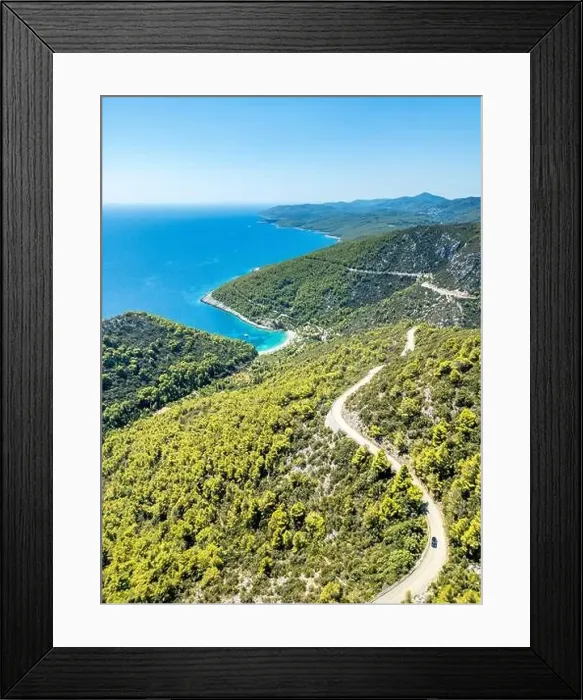 Framed Print : Korcula Island, Croatia - August 5, 2024: Aerial view of the Dalmatian coasts on the island of Korcula in Croatia Framed Print : Korcula Island, Croatia - August 5, 2024: Aerial view of the Dalmatian coasts on the island of Korcula in Croatia