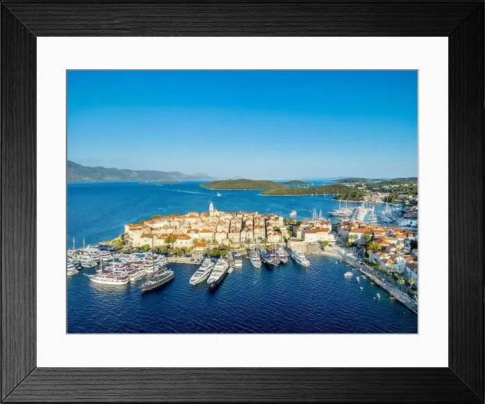 Framed Print : Korcula Island, Croatia - August 5, 2024: Aerial view of Korcula city in the island of Korcula, Croatia Framed Print : Korcula Island, Croatia - August 5, 2024: Aerial view of Korcula city in the island of Korcula, Croatia