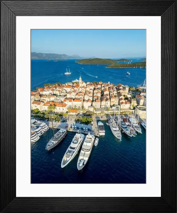 Framed Print : Korcula Island, Croatia - August 5, 2024: Aerial view of Korcula city in the island of Korcula, Croatia Framed Print : Korcula Island, Croatia - August 5, 2024: Aerial view of Korcula city in the island of Korcula, Croatia