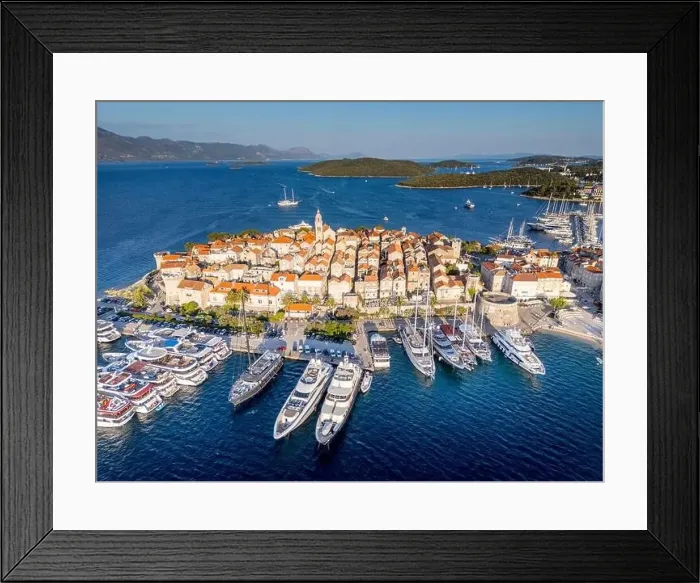 Framed Print : Korcula Island, Croatia - August 5, 2024: Aerial view of Korcula city in the island of Korcula, Croatia Framed Print : Korcula Island, Croatia - August 5, 2024: Aerial view of Korcula city in the island of Korcula, Croatia