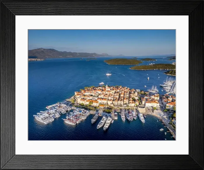 Framed Print : Korcula Island, Croatia - August 5, 2024: Aerial view of Korcula city in the island of Korcula, Croatia Framed Print : Korcula Island, Croatia - August 5, 2024: Aerial view of Korcula city in the island of Korcula, Croatia