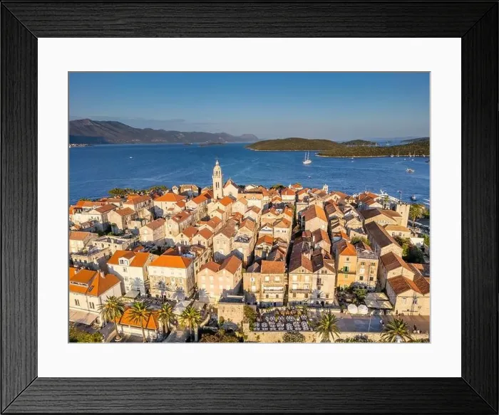 Framed Print : Korcula Island, Croatia - August 5, 2024: Aerial view of Korcula city in the island of Korcula, Croatia Framed Print : Korcula Island, Croatia - August 5, 2024: Aerial view of Korcula city in the island of Korcula, Croatia