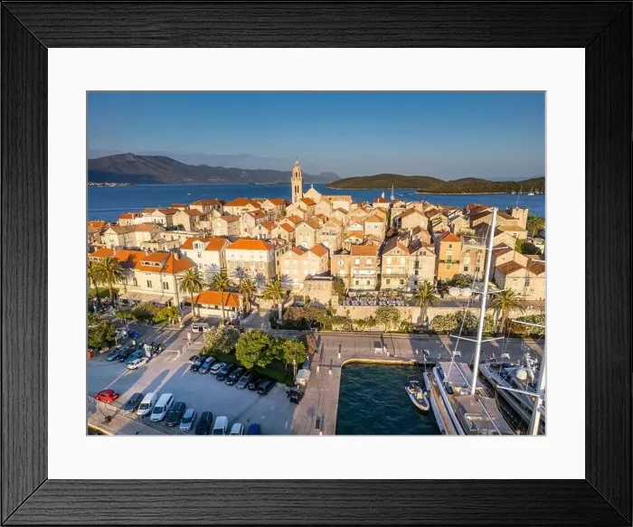 Framed Print : Korcula Island, Croatia - August 5, 2024: Aerial view of Korcula city in the island of Korcula, Croatia Framed Print : Korcula Island, Croatia - August 5, 2024: Aerial view of Korcula city in the island of Korcula, Croatia