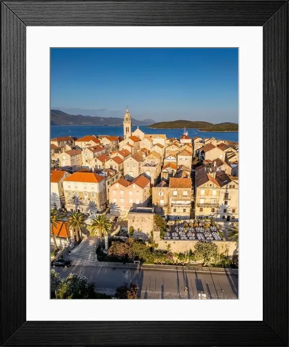 Framed Print : Korcula Island, Croatia - August 5, 2024: Aerial view of Korcula city in the island of Korcula, Croatia Framed Print : Korcula Island, Croatia - August 5, 2024: Aerial view of Korcula city in the island of Korcula, Croatia