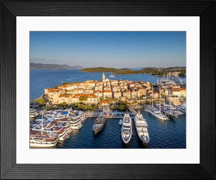 Framed Print : Korcula Island, Croatia - August 5, 2024: Aerial view of Korcula city in the island of Korcula, Croatia Framed Print : Korcula Island, Croatia - August 5, 2024: Aerial view of Korcula city in the island of Korcula, Croatia