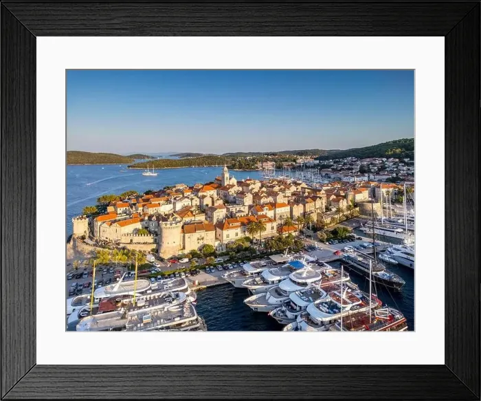 Framed Print : Korcula Island, Croatia - August 5, 2024: Aerial view of Korcula city in the island of Korcula, Croatia Framed Print : Korcula Island, Croatia - August 5, 2024: Aerial view of Korcula city in the island of Korcula, Croatia