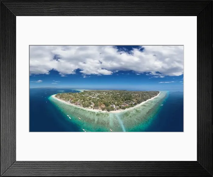 Framed Print : Amazing aerial view of Gili Air coastline on a sunny day, Indonesia Framed Print : Amazing aerial view of Gili Air coastline on a sunny day, Indonesia