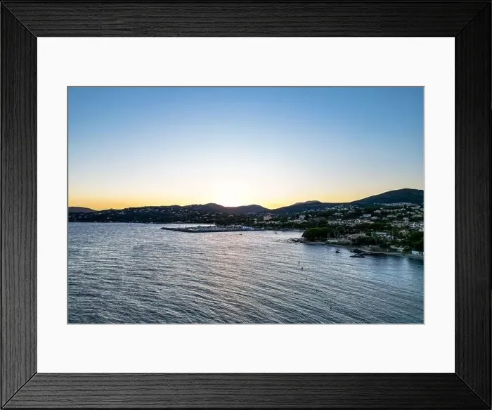 Framed Print : Aerial photo of Plage San Peire and the Port at Sunset, Var, Provence-Alpes-Côte d'Azur, France Framed Print : Aerial photo of Plage San Peire and the Port at Sunset, Var, Provence-Alpes-Côte d'Azur, France