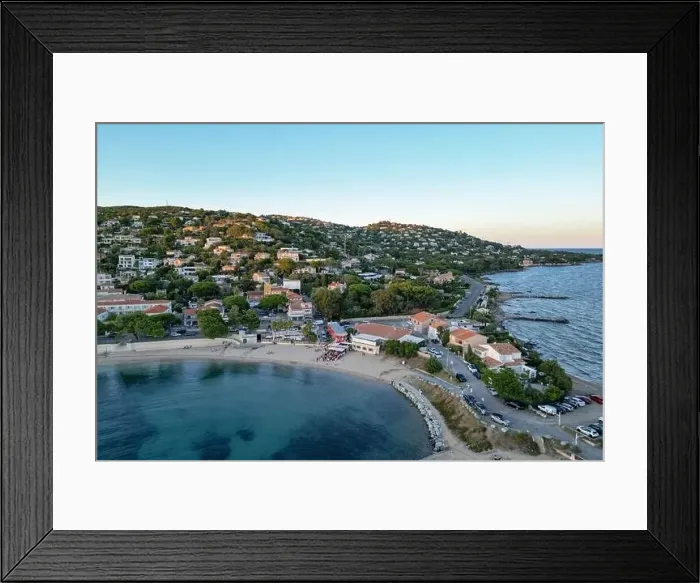 Framed Print : Aerial photo of Plage San Peire, Les Issambres at Sunset, Var, Provence-Alpes-Côte d'Azur, France Framed Print : Aerial photo of Plage San Peire, Les Issambres at Sunset, Var, Provence-Alpes-Côte d'Azur, France