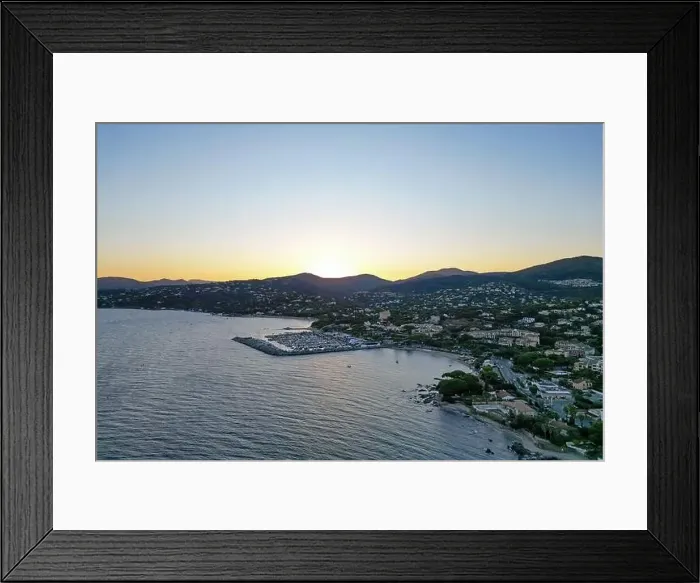 Framed Print : Aerial photo at sunset of the sea around San Peire Port and Les Issambres in the Var Framed Print : Aerial photo at sunset of the sea around San Peire Port and Les Issambres in the Var
