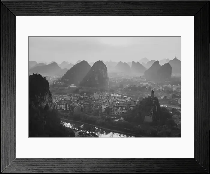 Framed Print : Drone Sunset View of Guilin, Li River and Karst mountains, Guilin city, Guangxi, province, China Framed Print : Drone Sunset View of Guilin, Li River and Karst mountains, Guilin city, Guangxi, province, China