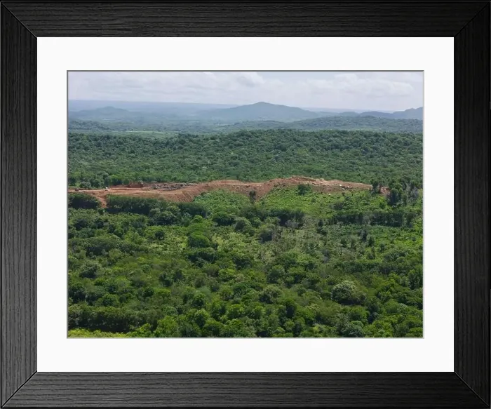 Framed Print : New quarry development in green nature forest aerial drone view Framed Print : New quarry development in green nature forest aerial drone view
