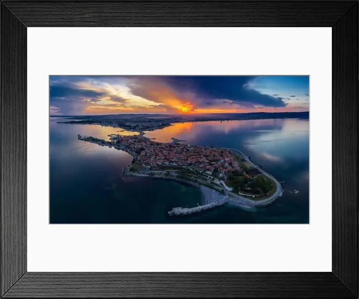 Framed Print : Aerial view to old town of Nessebar, Bulgaria at sunset Framed Print : Aerial view to old town of Nessebar, Bulgaria at sunset