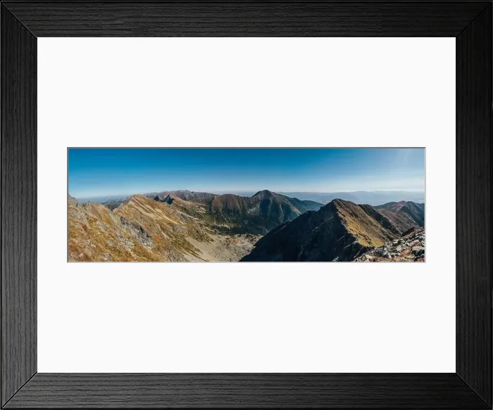 Framed Print : Pano aerial shot ofearly morning Western Tatras mountain range from Baníkov 2178m mountain with Bystra 2248m peak Framed Print : Pano aerial shot ofearly morning Western Tatras mountain range from Baníkov 2178m mountain with Bystra 2248m peak