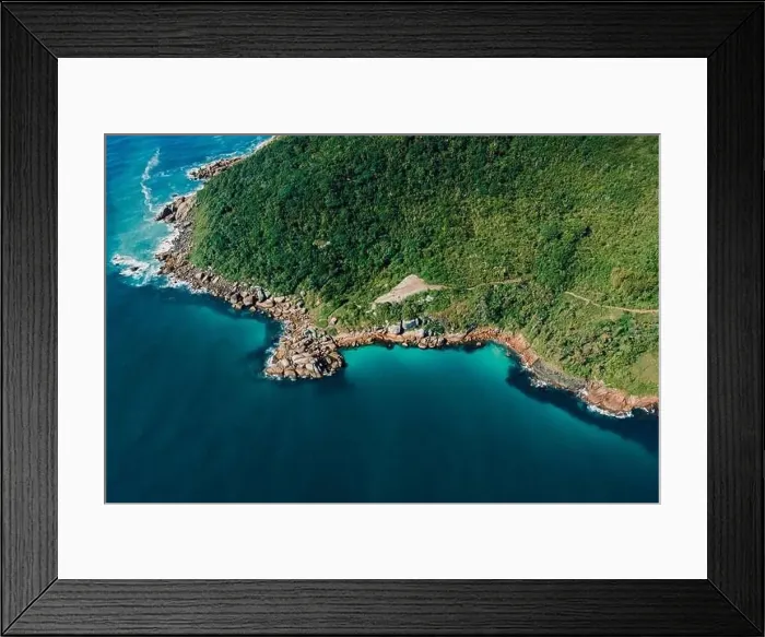 Framed Print : Drone view of rocky coastline with blue Atlantic ocean in Brazil Framed Print : Drone view of rocky coastline with blue Atlantic ocean in Brazil