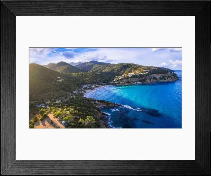 Framed Print : Scenic nature and beaches of Corsica island. aerial drone panoramic view Framed Print : Scenic nature and beaches of Corsica island. aerial drone panoramic view