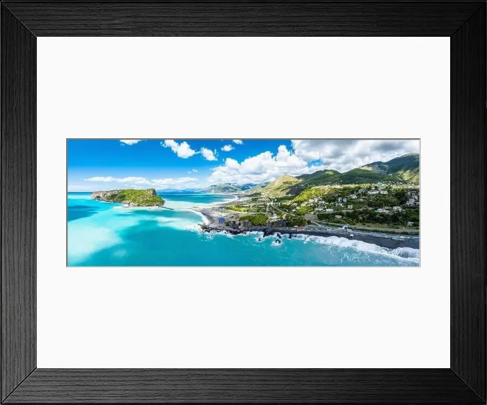 Framed Print : Panorama of Praia a Mare from a drone, Tyrrhenian Sea, Cosenza, Calabria, Italy, Europe Framed Print : Panorama of Praia a Mare from a drone, Tyrrhenian Sea, Cosenza, Calabria, Italy, Europe