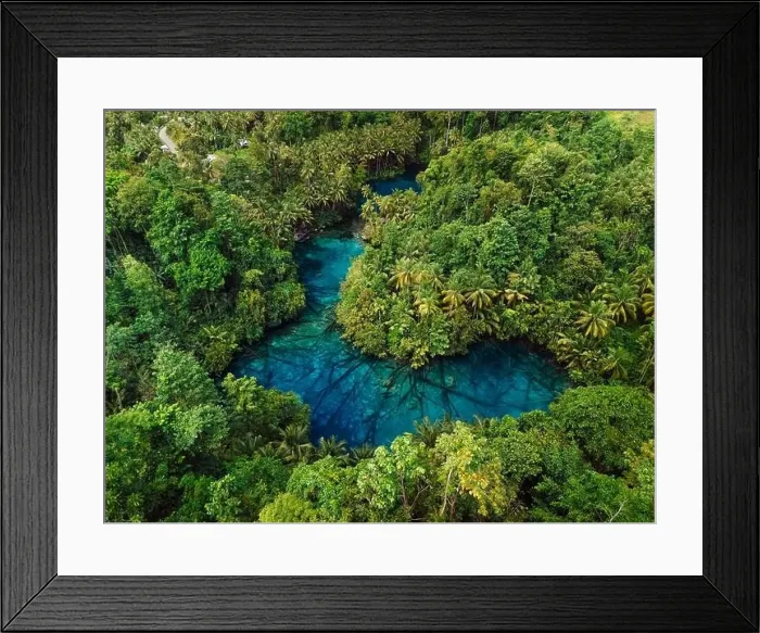 Framed Print : Most transparent lake with crystal blue fresh water in Indonesia. Drone view Framed Print : Most transparent lake with crystal blue fresh water in Indonesia. Drone view