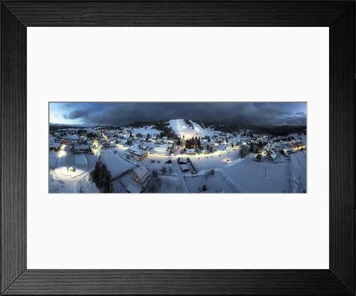 Framed Print : Panorama of winter fairytale village on snowy mountain landscape, Slovakia Framed Print : Panorama of winter fairytale village on snowy mountain landscape, Slovakia