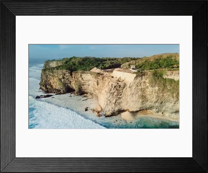 Framed Print : Escalators digging the cliff in Uluwatu, Bali. Aerial drone view Framed Print : Escalators digging the cliff in Uluwatu, Bali. Aerial drone view