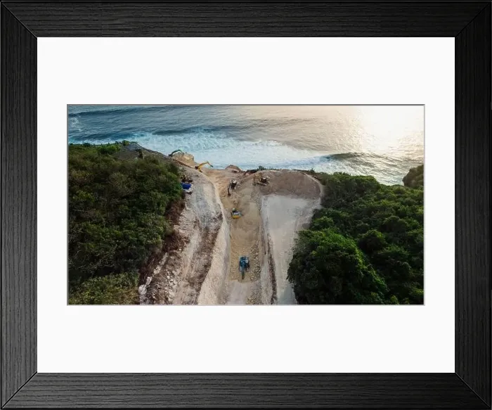 Framed Print : Development construction in Uluwatu, Bali. The work of escalators destruction of the rock Framed Print : Development construction in Uluwatu, Bali. The work of escalators destruction of the rock