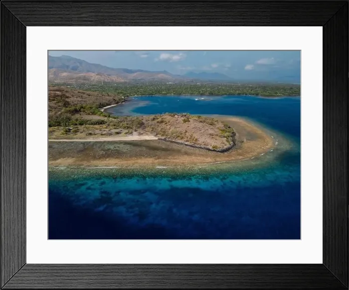 Framed Print : Landscape on West Bali with blue ocean and mountains in Pemuteran area Framed Print : Landscape on West Bali with blue ocean and mountains in Pemuteran area