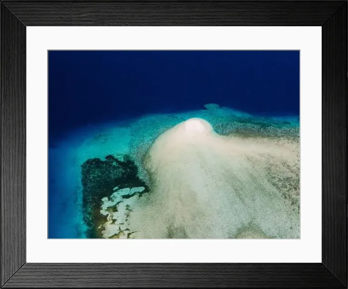 Framed Print : Seascape aerial drone view over coral reef with sandbank island in Bali Framed Print : Seascape aerial drone view over coral reef with sandbank island in Bali