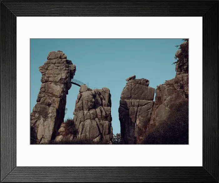Framed Print : drone view of the Externsteine a sandstone rock formation in the Teutoburg Forest Framed Print : drone view of the Externsteine a sandstone rock formation in the Teutoburg Forest