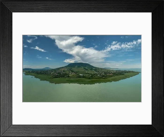 Framed Print : Panoramic nature landscape of Badacsony Hill with nearby towns and Lake Balaton Framed Print : Panoramic nature landscape of Badacsony Hill with nearby towns and Lake Balaton