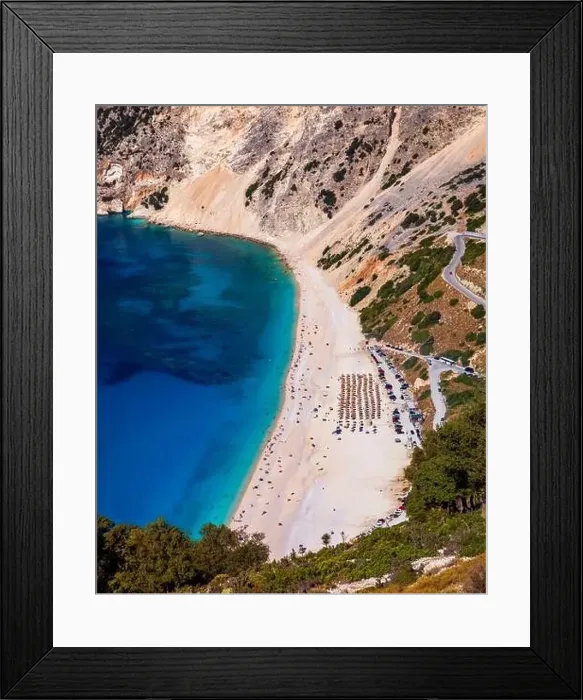Framed Print : Aerial drone view of iconic turquoise and sapphire bay and beach of Myrtos Framed Print : Aerial drone view of iconic turquoise and sapphire bay and beach of Myrtos