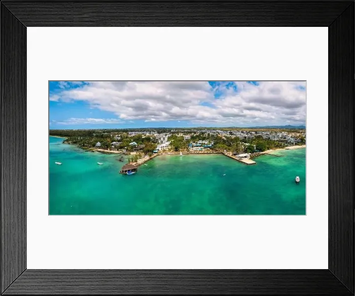 Framed Print : Mauritius beach aerial view of Mont Choisy beach in Grand Baie Framed Print : Mauritius beach aerial view of Mont Choisy beach in Grand Baie
