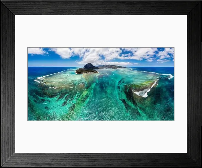 Framed Print : Aerial view of Mauritius island panorama and famous Le Morne Brabant mountain Framed Print : Aerial view of Mauritius island panorama and famous Le Morne Brabant mountain