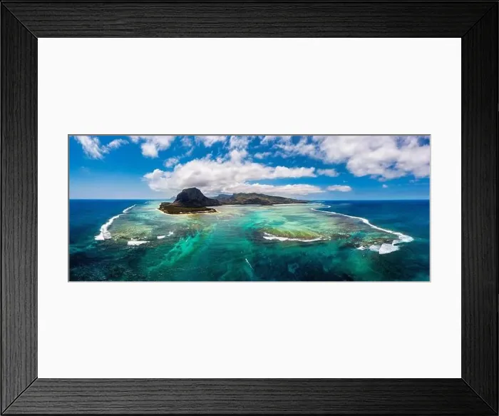 Framed Print : Aerial view of Mauritius island panorama and famous Le Morne Brabant mountain