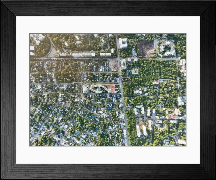 Framed Print : Aerial view of hotels and resorts of Tulum in Yucatan, Mexico at dawn Framed Print : Aerial view of hotels and resorts of Tulum in Yucatan, Mexico at dawn