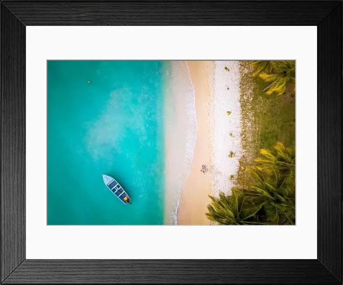 Framed Print : Drone view of two little kids playing in the sand Framed Print : Drone view of two little kids playing in the sand