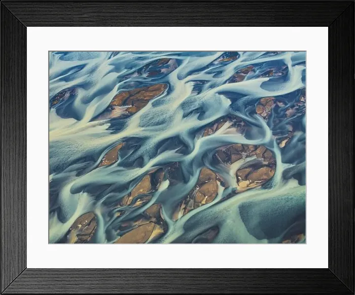 Framed Print : Aerial abstract view taken by drone of the textured river along the Icelandic southern coast, Iceland, Polar Regions Framed Print : Aerial abstract view taken by drone of the textured river along the Icelandic southern coast, Iceland, Polar Regions