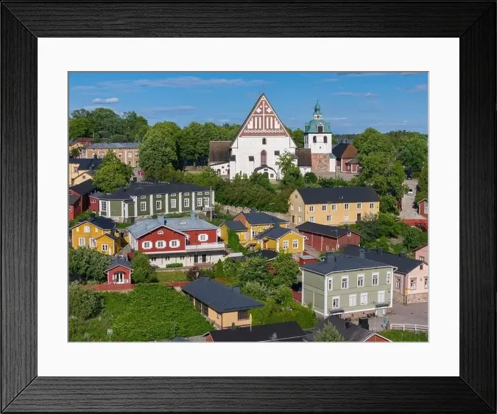 Framed Print : Aerial drone view to the old town of Porvoo, Finland Framed Print : Aerial drone view to the old town of Porvoo, Finland