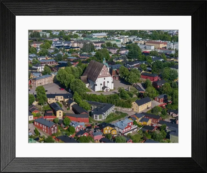 Framed Print : Aerial drone view to the old town of Porvoo, Finland Framed Print : Aerial drone view to the old town of Porvoo, Finland