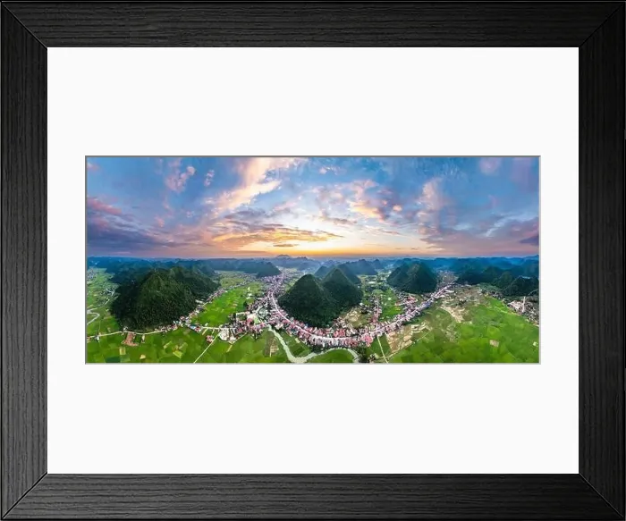 Framed Print : Aerial drone view panorama of Bac Son rice field valley at sunset, Lang Son, Vietnam Framed Print : Aerial drone view panorama of Bac Son rice field valley at sunset, Lang Son, Vietnam