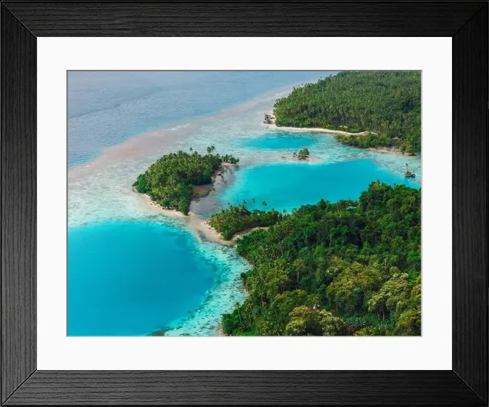 Framed Print : Sea coastline with blue hole in big lagoon and tropical scenic landscape in Indonesia. Aerial view Framed Print : Sea coastline with blue hole in big lagoon and tropical scenic landscape in Indonesia. Aerial view