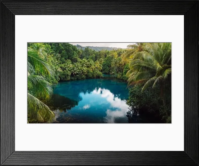 Framed Print : Tropical transparent lake with crystal blue fresh water in jungle forest on Sulawesi, Indonesia. Aerial view Framed Print : Tropical transparent lake with crystal blue fresh water in jungle forest on Sulawesi, Indonesia. Aerial view