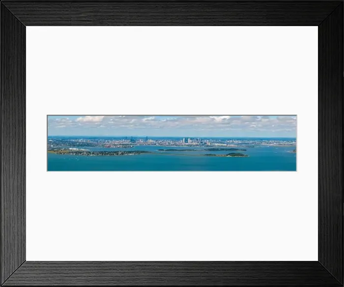 Framed Print : Boston Back Bay and Financial District skyline and Boston Harbor panoramic aerial view including Moon Island Framed Print : Boston Back Bay and Financial District skyline and Boston Harbor panoramic aerial view including Moon Island