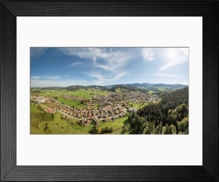 Framed Print : Aerial photo of the village of Oberstaufen in the Allgaeu Alps, Bavaria, Germany Framed Print : Aerial photo of the village of Oberstaufen in the Allgaeu Alps, Bavaria, Germany