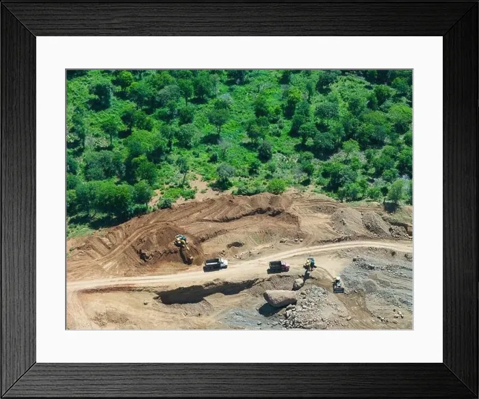 Framed Print : Machinery work on sand quarry aerial drone view Framed Print : Machinery work on sand quarry aerial drone view