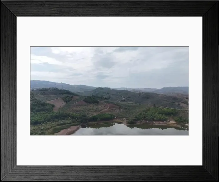 Framed Print : aerial agricultural fields near the pond lake Framed Print : aerial agricultural fields near the pond lake