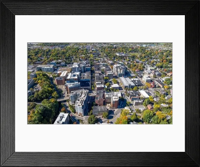 Framed Print : Late afternoon aerial autumn image of the area surrounding the City of Ithaca, NY, USA 10-12-2024
