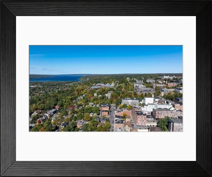 Framed Print : Late afternoon aerial autumn image of the area surrounding the City of Ithaca, NY, USA 10-12-2024