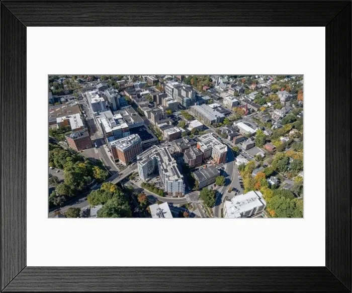 Framed Print : Late afternoon aerial autumn image of the area surrounding the City of Ithaca, NY, USA 10-12-2024