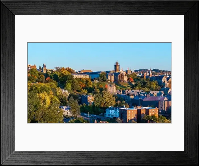 Framed Print : Late afternoon aerial autumn image of the area surrounding the City of Ithaca, NY, USA 10 / 17 / 2024