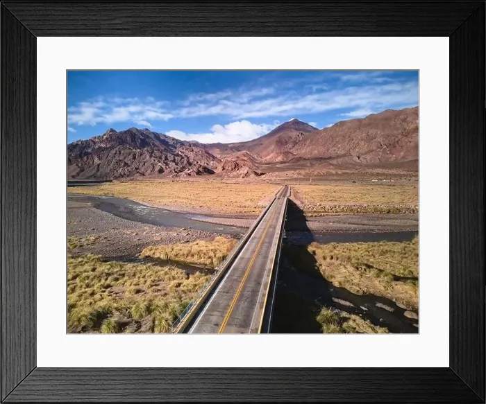 Framed Print : Bridge across Mendoza River by the Andes mountains near Uspallata, Argentina Framed Print : Bridge across Mendoza River by the Andes mountains near Uspallata, Argentina